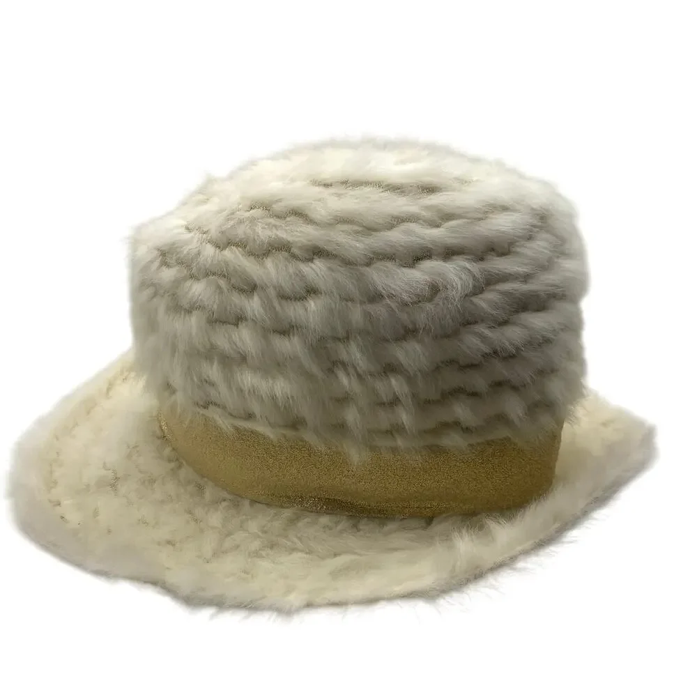 Vintage Sue Lee by Irving Faux Fur Hat Gold Bow Made in France 1960s Glam